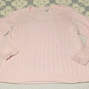 Comfy baby pink cable knot v-neck sweater, fits M-XL